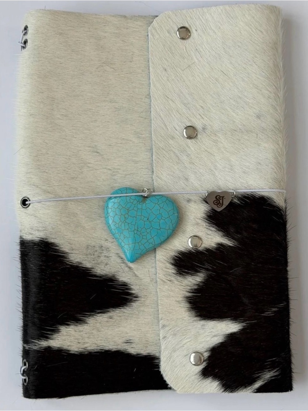 Cowhide Journal with Turquoise Heart Charm
